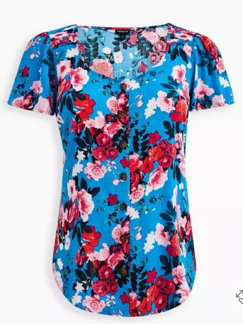 Torrid Rayon Slub Button-Front Flutter Sleeve Top